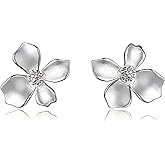 MYHAO Solid 925 Sterling Silver Flower Stud Earrings for Women Teens Gardenia Flower Post Stud Earrings Wedding Hypoallergenic