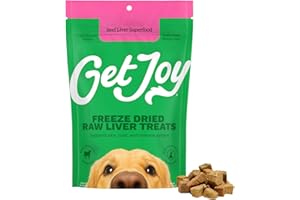Get Joy Freeze Dried 100% Beef Liver Dog Treats, 4oz | Single Ingredient Organ Meat, High Protein Raw Dog Food Topper, Snack & Training Rewards | Grain Free, Gluten Free, Filler Free