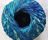 Waves Mini Ladder Yarn - Turquoise, Blues, Blue-White Ribbon 50 Gram 136 Yards