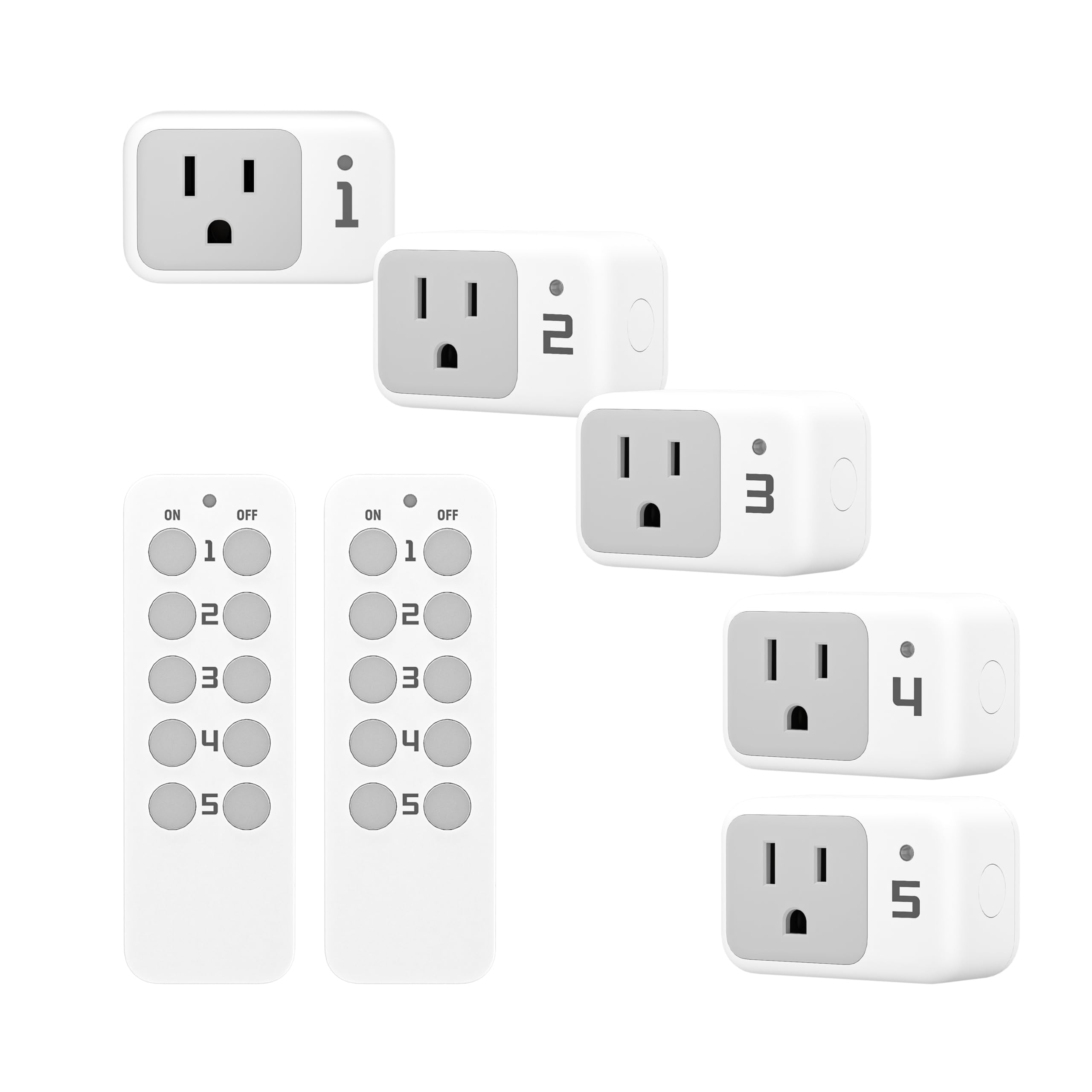 Photo 1 of Wireless Remote Control Outlet, TESSAN Electrical Outlet Switch, Wall Outlet Plug with ON/Off Light Switch for Indoor String Lights, Lamps, Home Appliances, 100ft Range (2 Remotes + 5 Outlets)