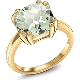 Gem Stone King 3-5 Cttw Gemstone Birthstone Double Prong Solitaire Ring for Women | 18K Yellow Gold Plated Silver | Cushion 10MM | Anniversary Engagement Promise Ring