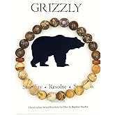 Kartini Studio Natural Stone Bracelet, Grizzly Bear Bracelet, Jewelry for Man