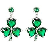Famdecor Shamrock Earrings Studs St Patricks Day Earrings for Women Rhinestone Green Heart Leaf Earring for Women St Patricks Day Accessories