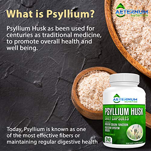 Psyllium Husk Caps USA Made - Premium All Natural Fiber Supplement - 240 Psyllium Husk Powder Capsules 725 Mg per Serving, Supports Healthy Digestive System - All Natural 100% Soluble Psyllium Fiber