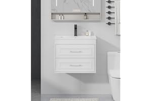 YOURLITE 24" Floating Bathroom Vanity with Sink Combo, Painted Surface Wall Mounted Bathroom Vanity Cabinet, Soft Closing System, 2 Large Drawers, Ceramic Sink, Faucet, Drain, White