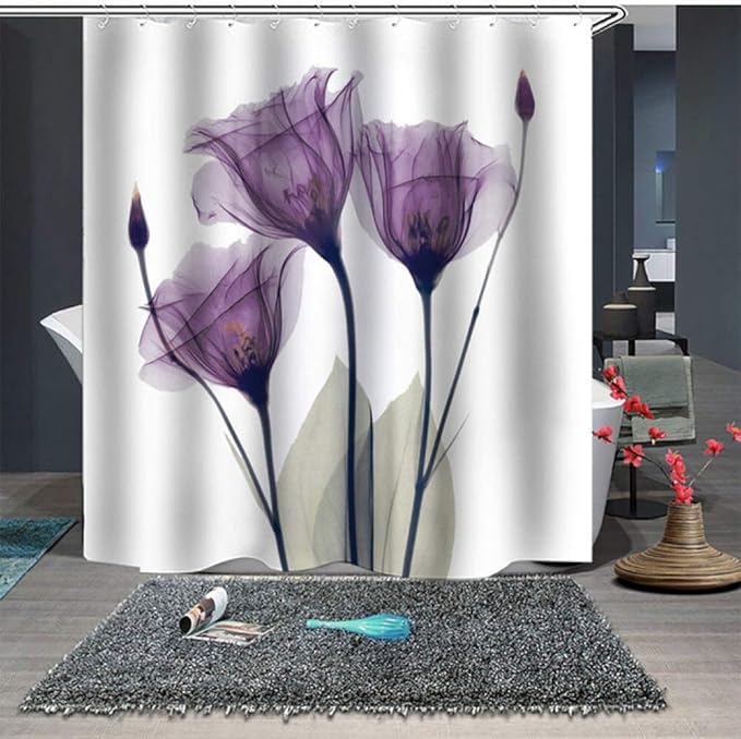 SULUO Cortinas de Ducha de baño Impermeables de tulipán de impresión 3D