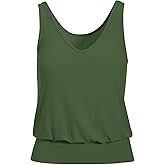 Muchpow Women's Casual V Neck Tank Tops Ribbed Sleeveless Summer Banded Bottom Shirt
