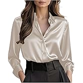 Satin Blouses for Women Soft Lapel Satin Shirt Lightweight Button Up Long Sleeve Shirts Slim Fit Dressy Shirt Fall Clothes