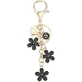 MECCANIXITY Initial Letter Keychain with Love You Heart, Cute Flower Keychain Charm