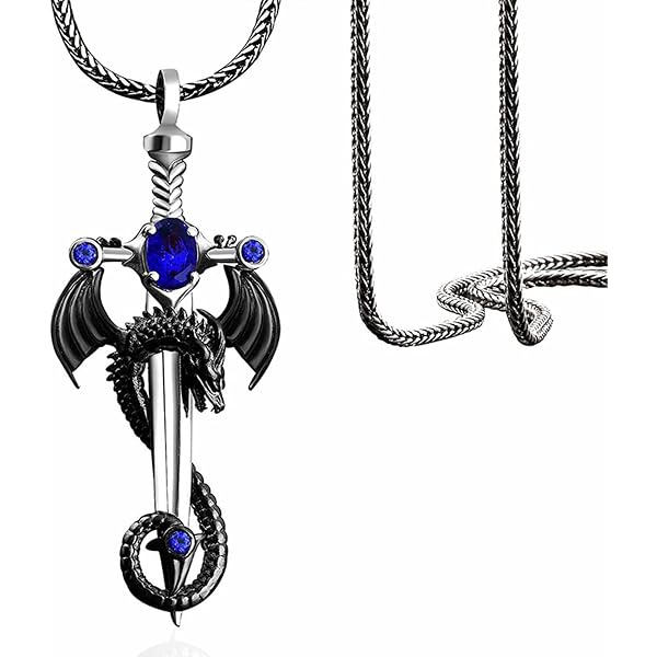 Gothic Sword Dragon Necklace - Vintage Dragon Wrapped Cross Pendant Punk Style For Men - View #7