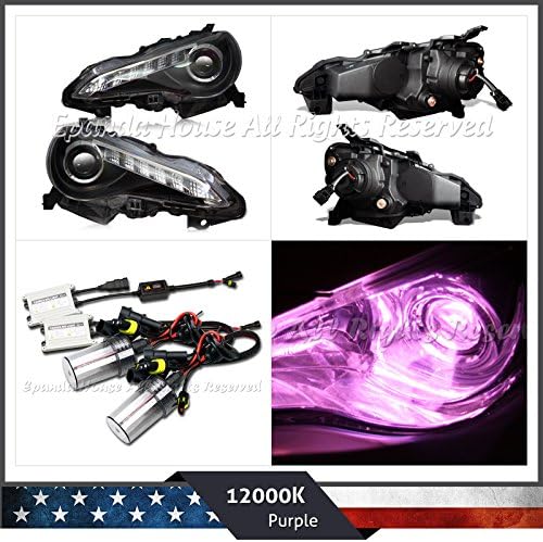 EpandaHouse Headlights Assemblies For 12-17 Scion Fr-S Led Drl Projector Black+12000K Pink 55W Ac HID