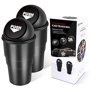 YIOVVOM Vehicle Automotive Cup Holder Garbage Can Small Mini Trash Bin Car Trash Garbage Can for Car Office Home (Black-2pcs)