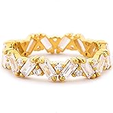 STORYJEWELLERY Eternity Band Rings for Women, Gold Plated Wedding Bands for Women, Baguette Ring, Cubic Zirconia Rings, Emerald Cut Ring, Gifts for Her