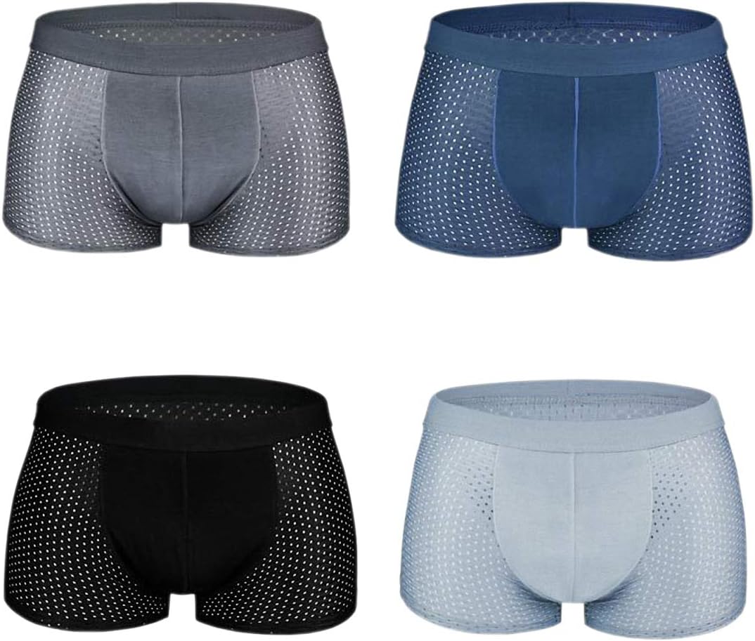 iooico Men's 1 & 4 Pack Boxer Shorts, Mesh Breathable Underwear Soft Stretch Trunks Underpants