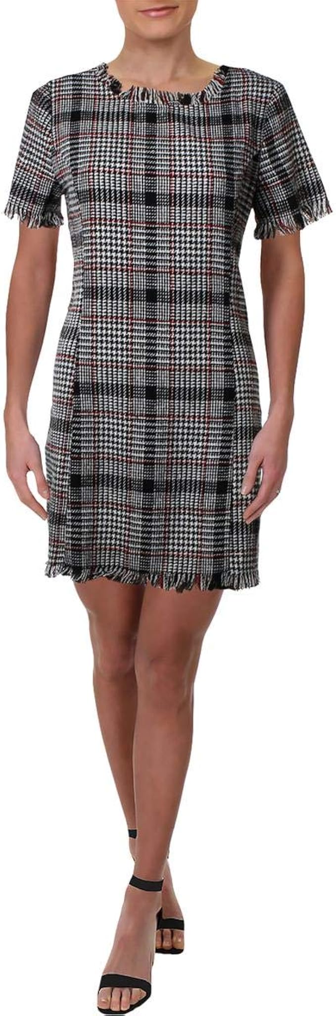long sleeve plaid tweed dress