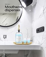 Moryimi 16oz Glass Mouthwash Dispenser Decanter w/ Cups Gold Tray Funnel view 2