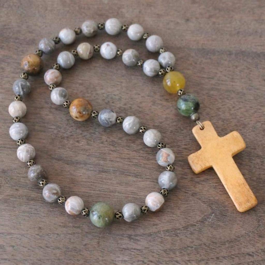 Christian Prayer Beads, handmade, featuring earthy natural gemstone beads and a bone