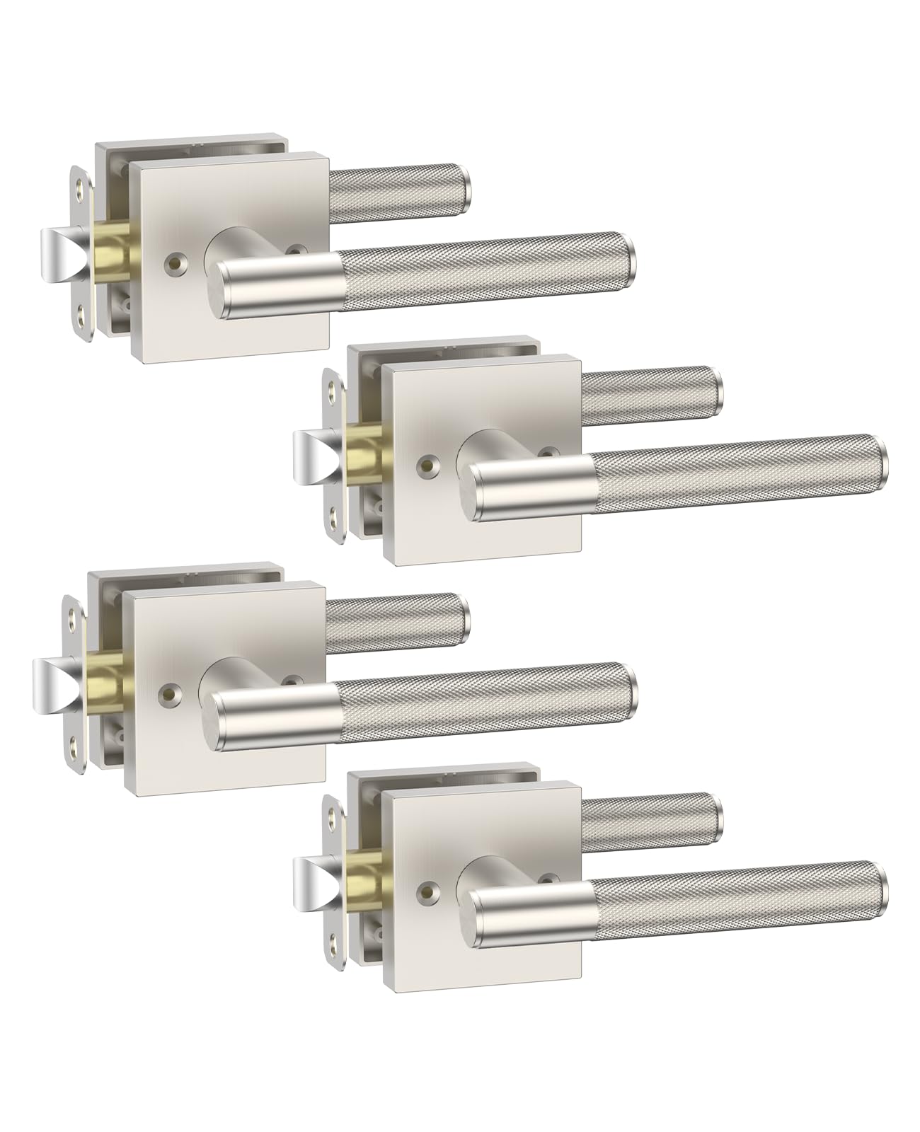 Photo 1 of Asidrama 4 Pack Passage Brushed Satin Nickel Door Handles, Door Lever with Door Knobs Indoor for Bedroom or Bathroom, Brushed Satin Nickel Door Handles Interior with Locks for Left Right Sided Doors
