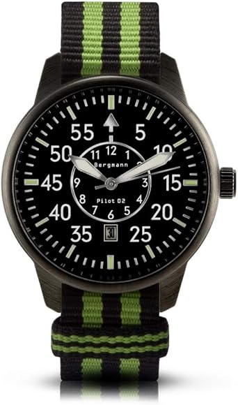 Bergmann-Uhr Pilot 02 - Reloj de pulsera (correa de textil de la ...