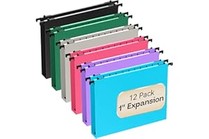 NORDUN Plastic Hanging File Folders Letter Size,Heavy Duty 1 Inch Expansion,12 Pack Reinforced Extra Capacity Hanging Folders with Tabs,Durable File Cabinet Folders for Office School Home,Colorful