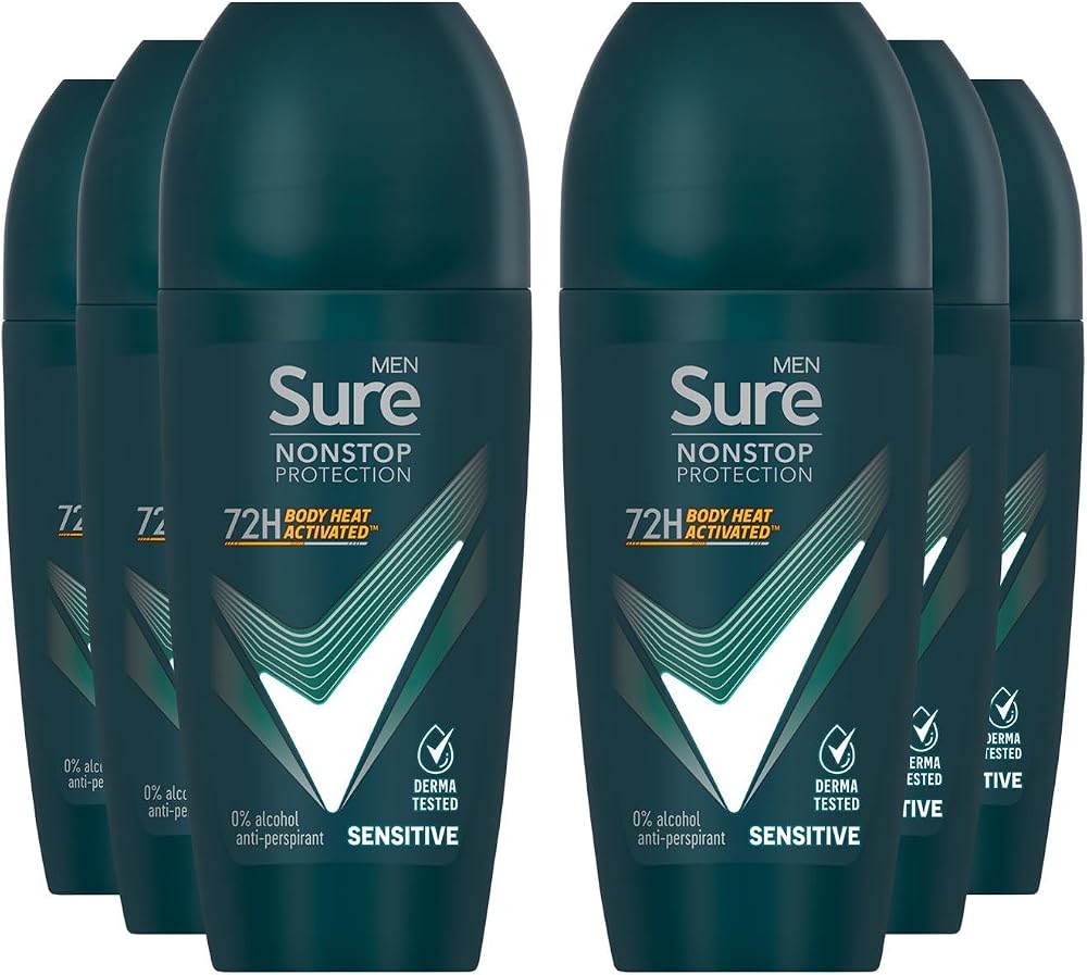 Sure Men Sensitive 72H Antiperspirant Deodorant Roll On Alcohol-Free 50ml Pack