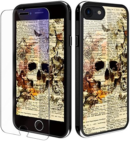 iPhone 8 case iPhone 7 Case, YiPG Flower Skull Phone Case, Anti-Scratch and Water-proof, Protective Kit with Blue light filter (Eye-Protect) Tempered Glass Screen Protector Cover (Flower Skull)
