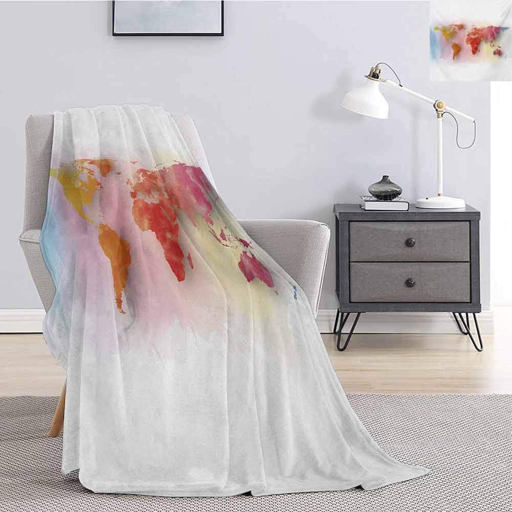 Luoiaax World Map Bedding Flannel Blanket Watercolor Map of The World with Vibrant Color Scheme Abstract Division of Earth Super Soft and Comfortable Luxury Bed Blanket W80 x L60 Inch Multicolor