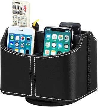 360 Degree Rotatable Nightstand Tv Remote Caddy Leather Remote Control Holder Blu Ray Dvd Heater Controllers Bedside Table Storage Box Media Accessories Mobile Phone Desk Organizer For Pen Office Supplies Supply Organizers