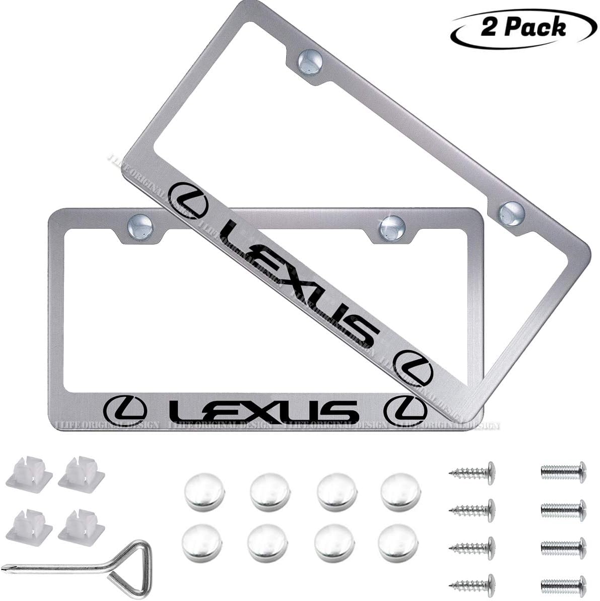 Goodcover 2Pack Silver Strong and Sturdy Metal License Plate Frame for Lexus,Applicable to US Standard car License Frame