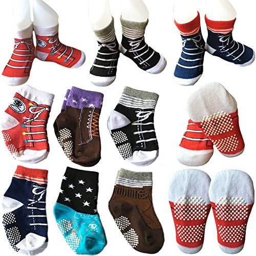 6 Pairs Toddler Baby Walkers Boy Non Skid Socks Anti Slip Stretch Knit Ankle Cotton Shoe Socks Footsocks Sneakers Crew Socks Slippers With Grip for 12-24 Months