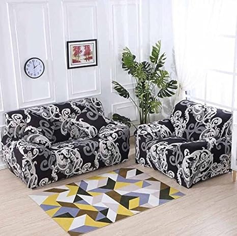 Pinkdose Navy Blue Three Seater Spandex Elastic Floral Print
