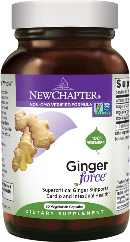 New Chapter Ginger Supplement - Ginger Force with Supercritical Organic Ginger + Non-GMO Ingredients - 60 ct Vegetarian Capsules: Health & Personal Care