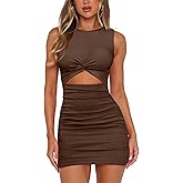 MISSJOY Women's Sleeveless Cutout Twist Front Ribbed Ruched Bodycon Club Party Mini Dresses