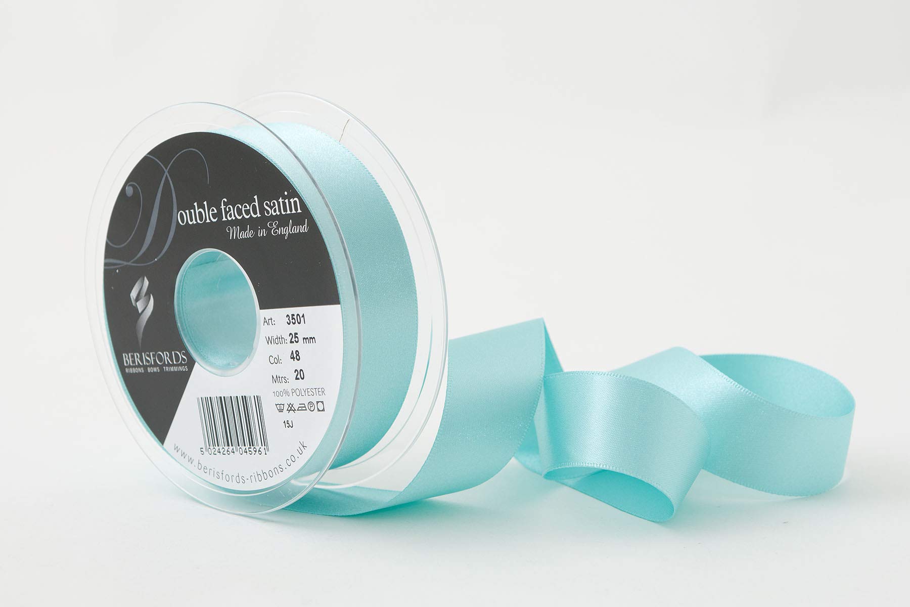 Berisfords Double FACE Poly Satin Ribbon, New Turq, 25 mm — image 1