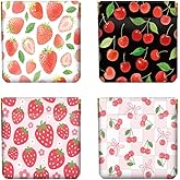 Peacoblue 4Pcs Small Leather Squeeze Coin Purse for Women-Strawberry and Cherry Pattern Waterproof & Durable Snap Closure Change Pouch Mini Money Wallet Bag for Adult Teen Girls Best Gift