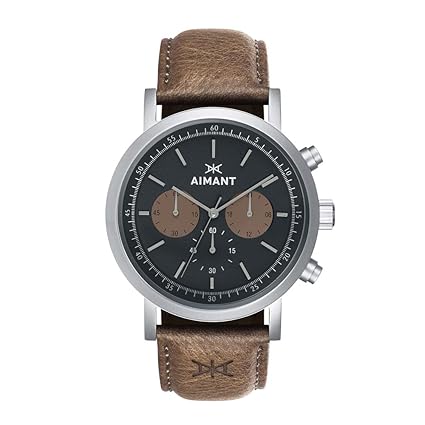 AIMANT Mens Tokio Silver with Camel Leather Band GTO-220L5-1S
