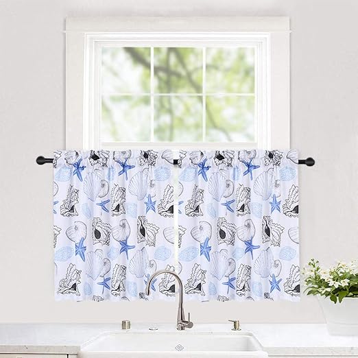 Amazon Com Haperlare Kitchen Curtains Starfish Pattern Short