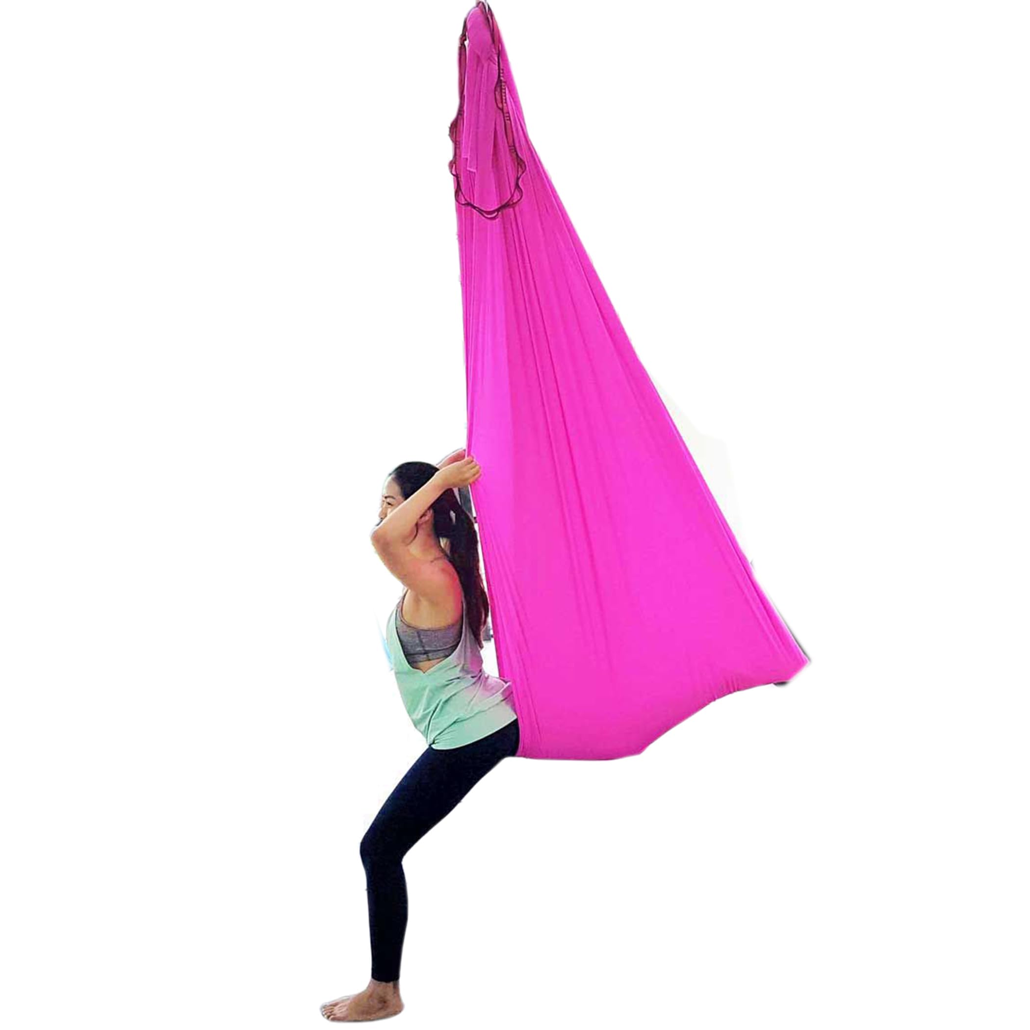 WELLSEM Deluxe L:5.5 Yards W:3 Yard Yoga Flying Swing Aerial Yoga Hammock Silk Fabric for Yoga Anti-gravity Pilates (Pink)