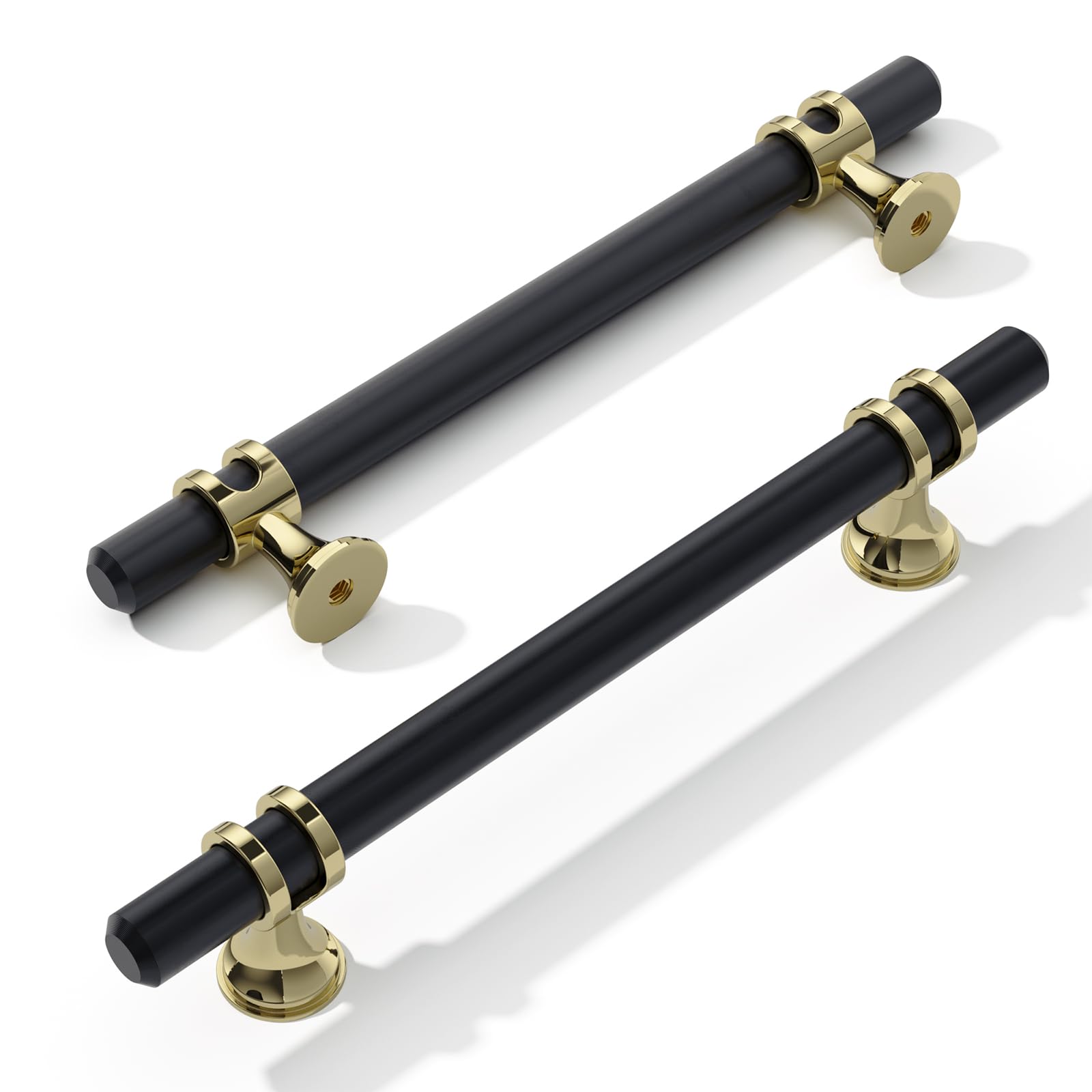 FURNIWARE Pack of 5 Cabinet Handles, Hardware Drawer Pulls, Zinc Alloy + Aluminum, Kitchen Cabinet Door Handles Pull, 128mm(5 Inch) Hole Center Gold + Black