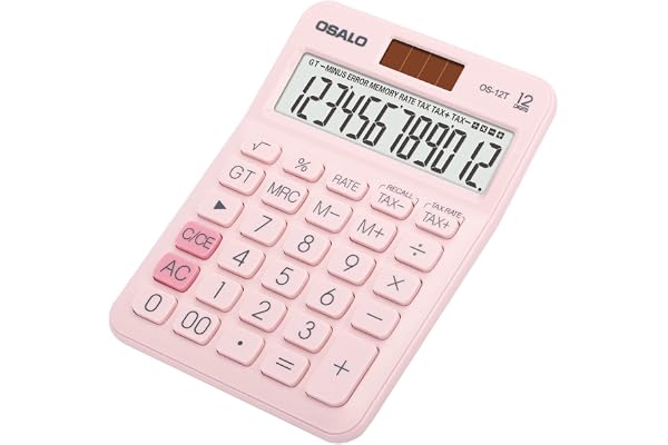 Pocket Small Size Desk Calculator, 12 Digit Large LCD Display, Basic Tax Function Handheld Desktop Calculator with Solar Batt