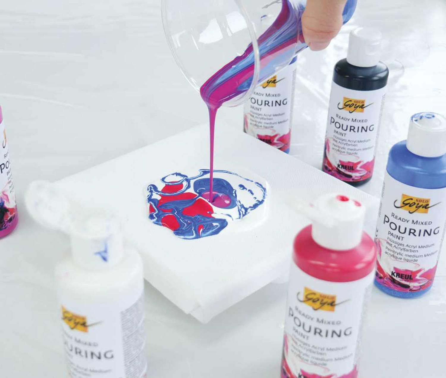KREUL Solo Goya 87230 Ready Mixed Pouring Set, Pre-Mixed Pouring Acrylic Paint, 6 Bottles of 80 ml in White, Carmine Red - Image 4