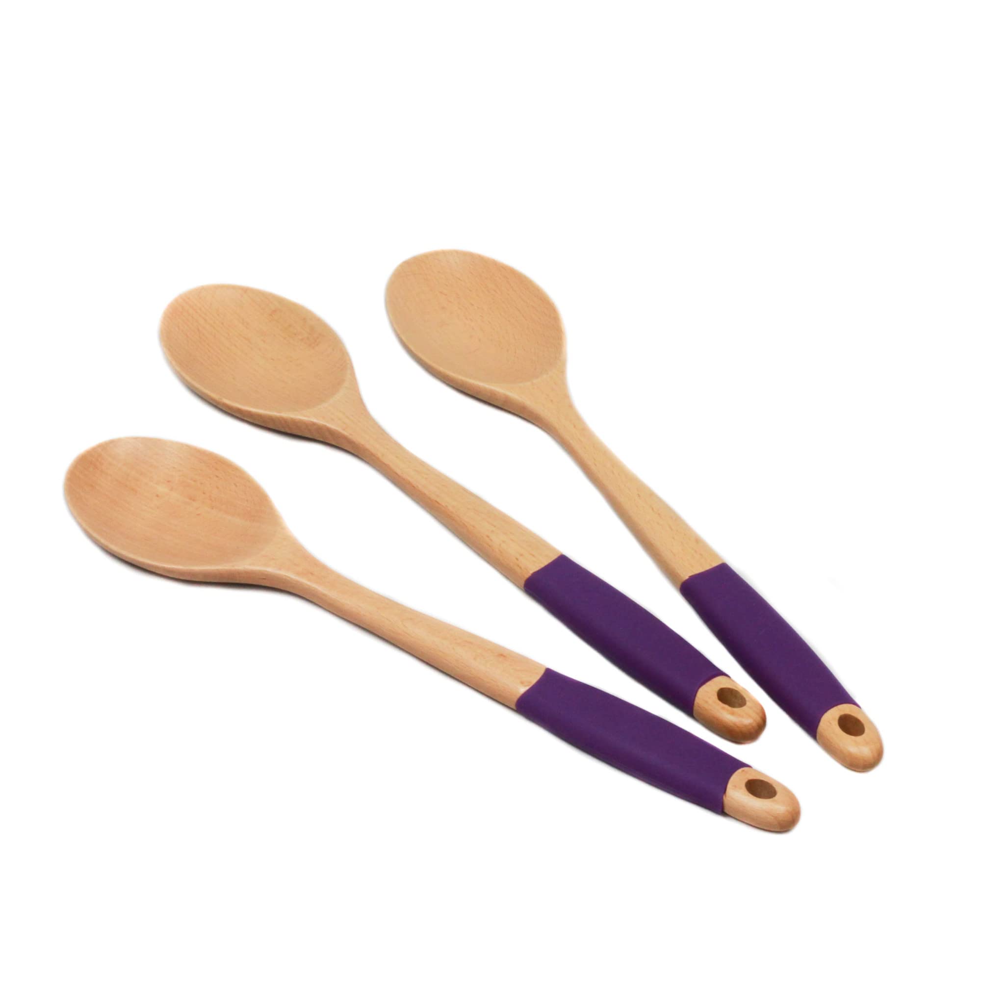 Chef Craft Premium Silicone Handle Wooden Spoon Set, 14 inch, Purple