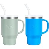 Handy Mini Tumbler, 9 oz Sippy Cups for Toddlers 1-3, Stainless Interior, Leak‑Proof Toddler Cups, Birthday Gifts for 1 Year Old Girls Boys, Baby Girl Daycare Essentials with Name Stickers, 2 Pack