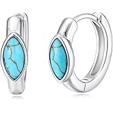 BETHZA Turquoise Hoop Earrings 925 Sterling Silver Small Turquoise Hoop Earring Western Boho Jewelry Gift for Women