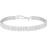 Silver Cubic Zirconia Choker Necklace for Women, 18K Real Gold Plated Faux Diamond Choker Necklaces for Costume, Bling Rhinestone Jewelry Gift for Prom Wedding Bridal Bridesmaids
