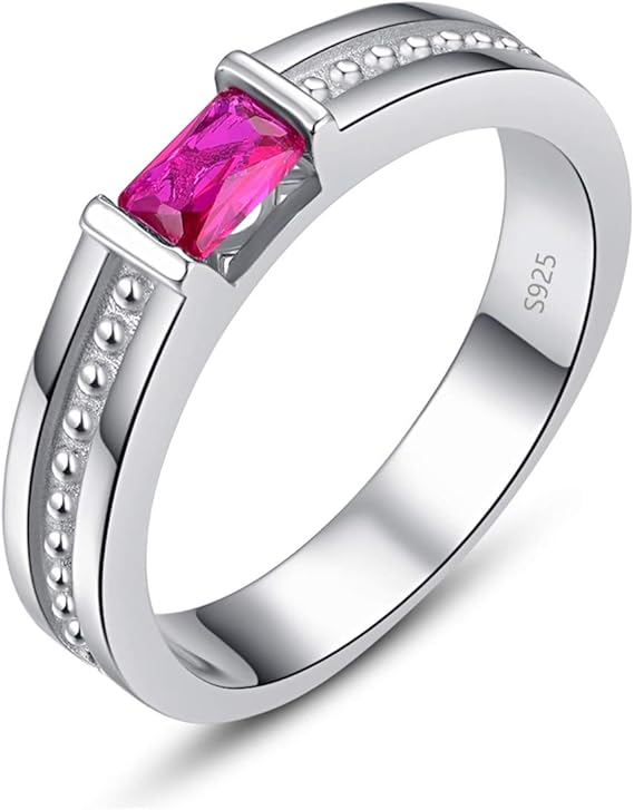 Amazon Bonlavie メンズリング レッドルビー ソリッド925スターリングシルバー 7月誕生石 記念日バンド 5mm ジュエリー サイズ 7 13 シルバー リング 通販
