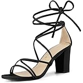 Allegra K Women's Strappy Lace Up Chunky Heeled Sandals