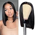 Wear and Go Glueless Bob Wig Straight 4x4 Pre Cut Lace Closure Ready to Wear Wigs Pre Plucked 180% Density Short Human Hair Bob Wigs for Black Women Beginner Friendly (Glueless Wig, 8inch)