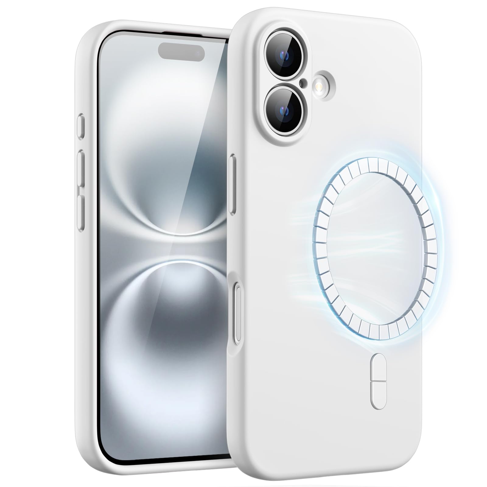 JETech Magnetic Silicone Case for iPhone 16 6.1-Inch, Compatible with MagSafe, Silky Soft Touch, Shock Absorbing Phone Cover with Camera Lens Full Protection (White)