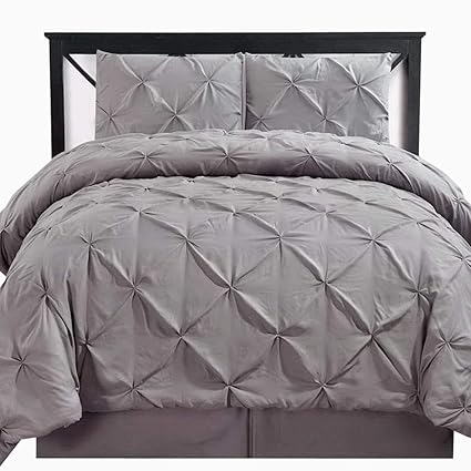 Hotel Style Comforter Set Brushed Microfiber 4 Piece Pinch Pleat Pintuck Luxury Modern Hypoallergenic All Season Soft Bedding With Pillow Shams And